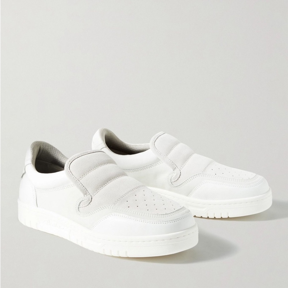 Acne Studios Buller perforated suedeand leather slip-on sneakers White
